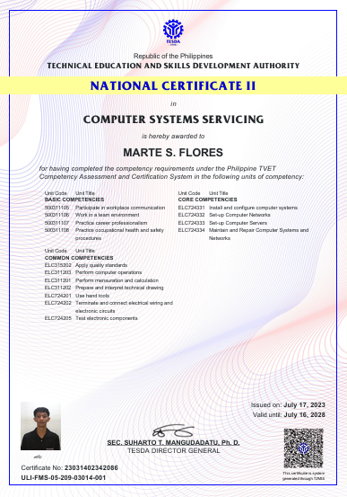 TESDA NCII certificate